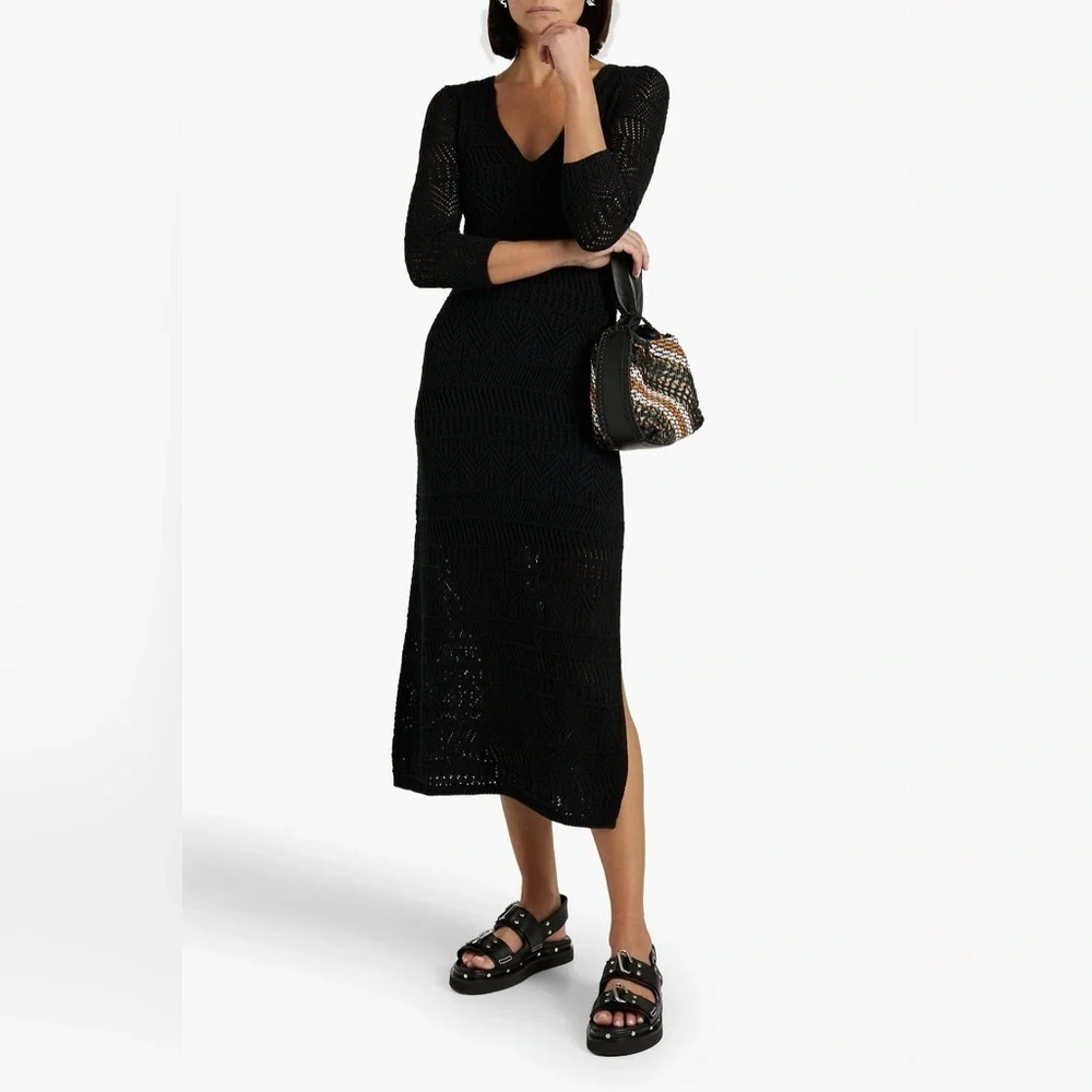 Rag & Bone Renee Crochet Knit Midi Dress Black NWOT